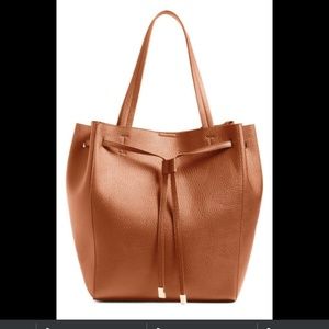 BP Drawstring Faux Leather Tote Handbag COGNAC